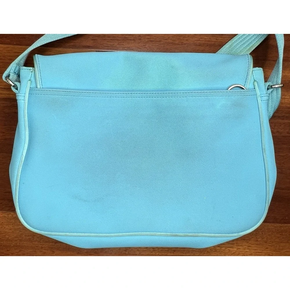 Lacoste Messenger Bag Sky Blue PVC New Classic 40 Retro Stripes *Needs Cleaning*